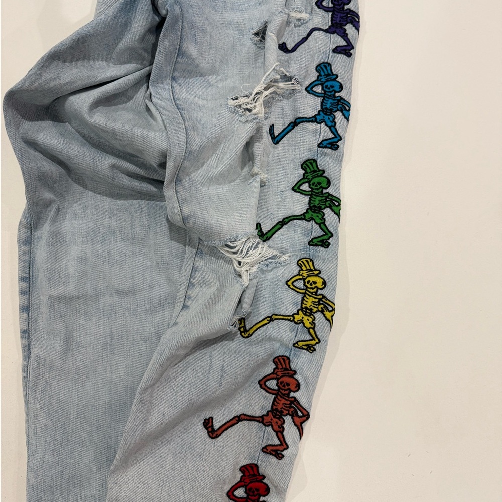 AMIRI Light Blue Jeans with Colorful Skeleton Embroidery